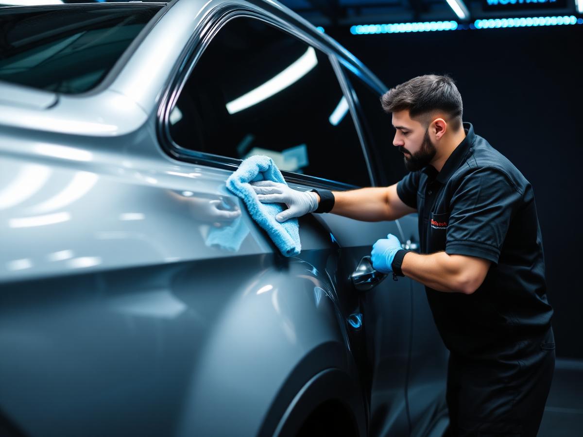 Detailer polishing car