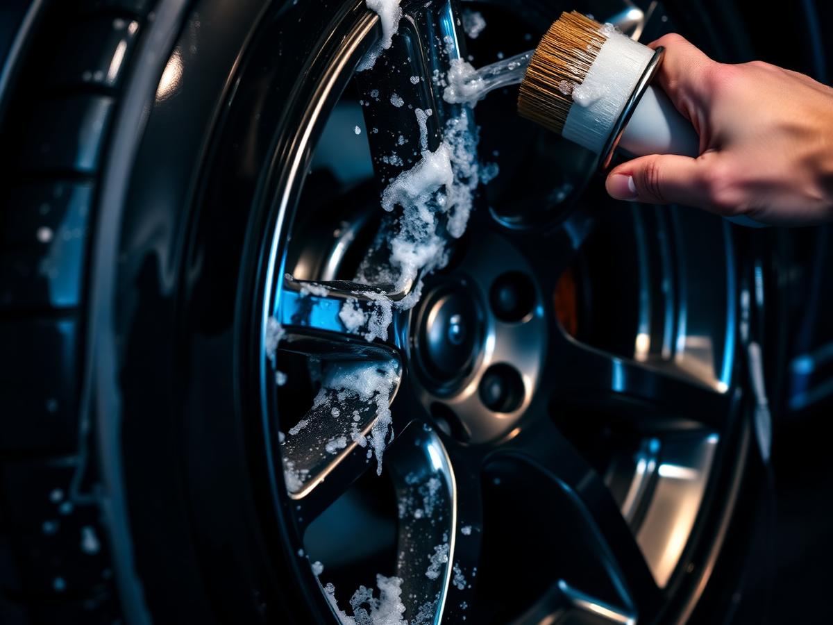 Detailed close-up of rim being cleaned